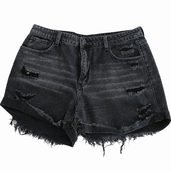 KanCan Pants - KanCan Women's BLACK Summer Distressed Denim JEAN cut-off SHORTS Size W 13 / 30